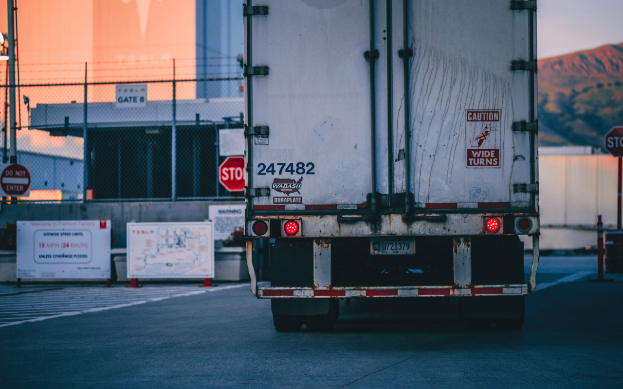 HGV lorries at a port preparing for ICS2 customs clearance